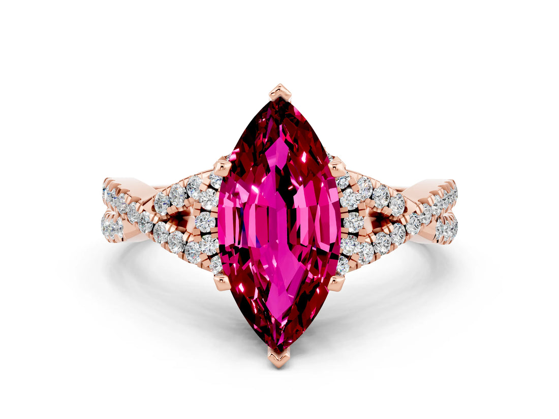Rose gold Marquise Cut Garnet  Halo Twist Band Solitaire Prong Setting Ring_42