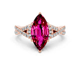 Rose gold Marquise Cut Garnet  Halo Twist Band Solitaire Prong Setting Ring_42