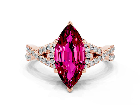 Rose gold Marquise Cut Garnet Halo Twist Band Solitaire Prong Setting Ring