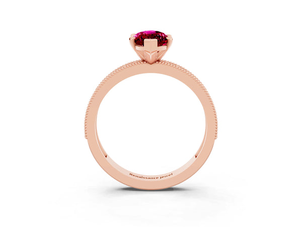 Rose gold Marquise Cut Garnet Milgrain Pavé Engagement Ring with Four-Prong Setting