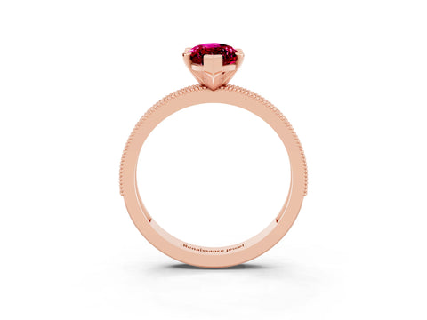 Rose gold Marquise Cut Garnet Milgrain Pavé Engagement Ring with Four-Prong Setting_3