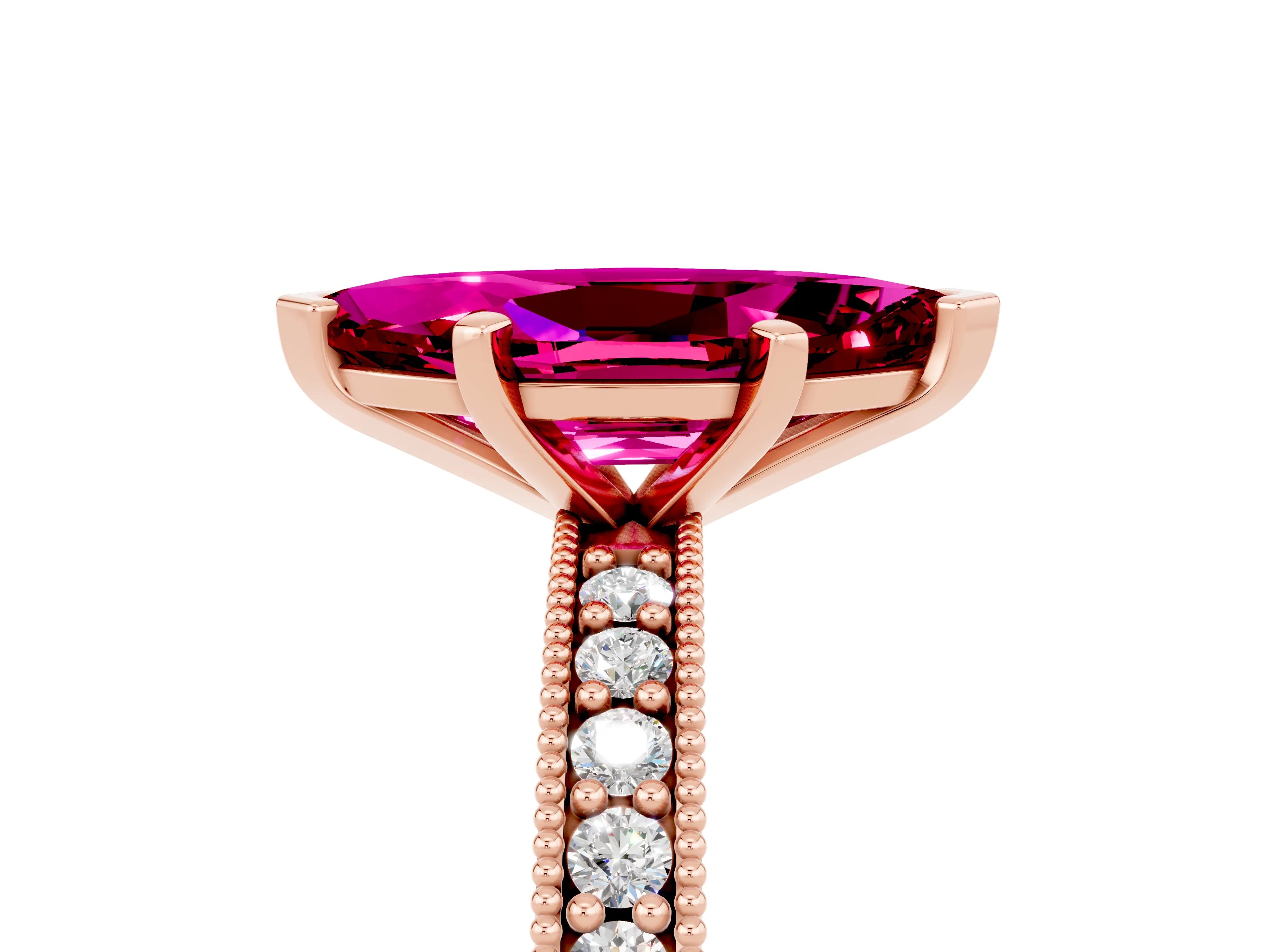 Rose gold Marquise Cut Garnet Milgrain Pavé Engagement Ring with Four-Prong Setting_5
