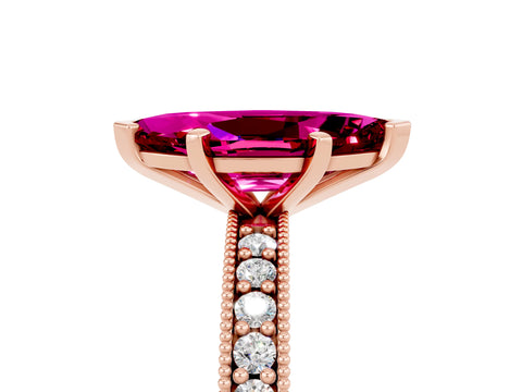 Rose gold Marquise Cut Garnet Milgrain Pavé Engagement Ring with Four-Prong Setting_5