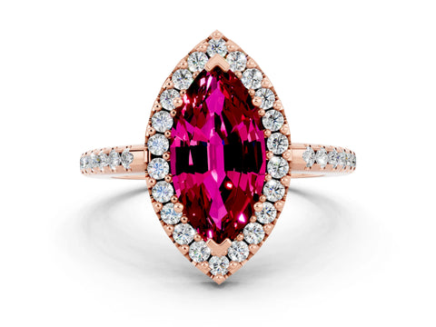 Rose gold Marquise Cut Garnet Pavé Halo Ring with Four-Prong Setting_12