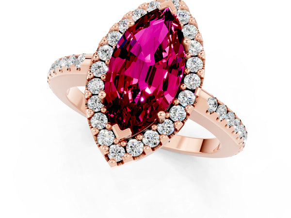 Rose gold Marquise Cut Garnet Pavé Halo Ring with Four-Prong Setting