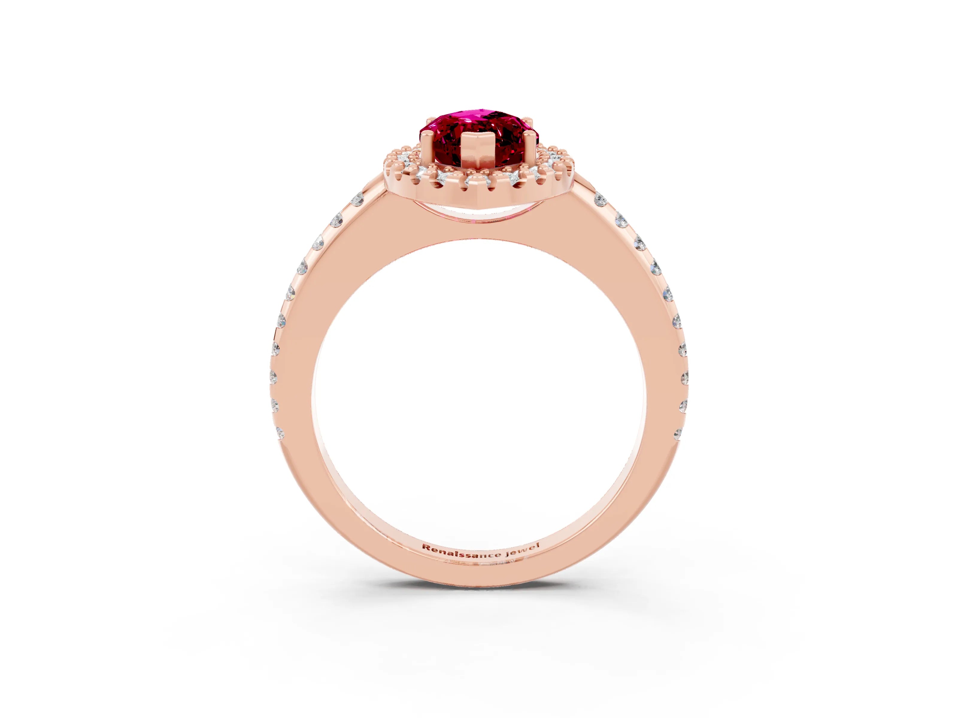 Rose gold Marquise Cut Garnet Pavé Halo Ring with Four-Prong Setting_15
