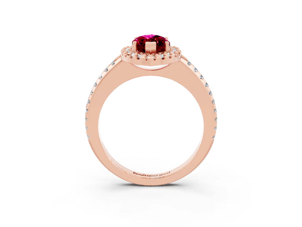 Rose gold Marquise Cut Garnet Pavé Halo Ring with Four-Prong Setting