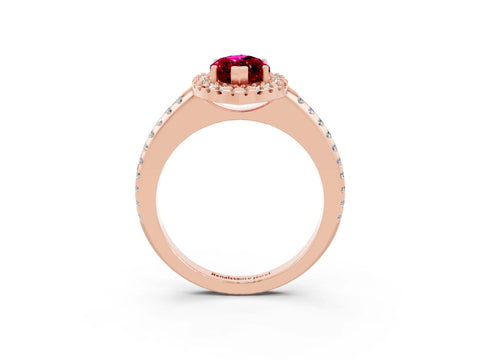 Rose gold Marquise Cut Garnet Pavé Halo Ring with Four-Prong Setting_15