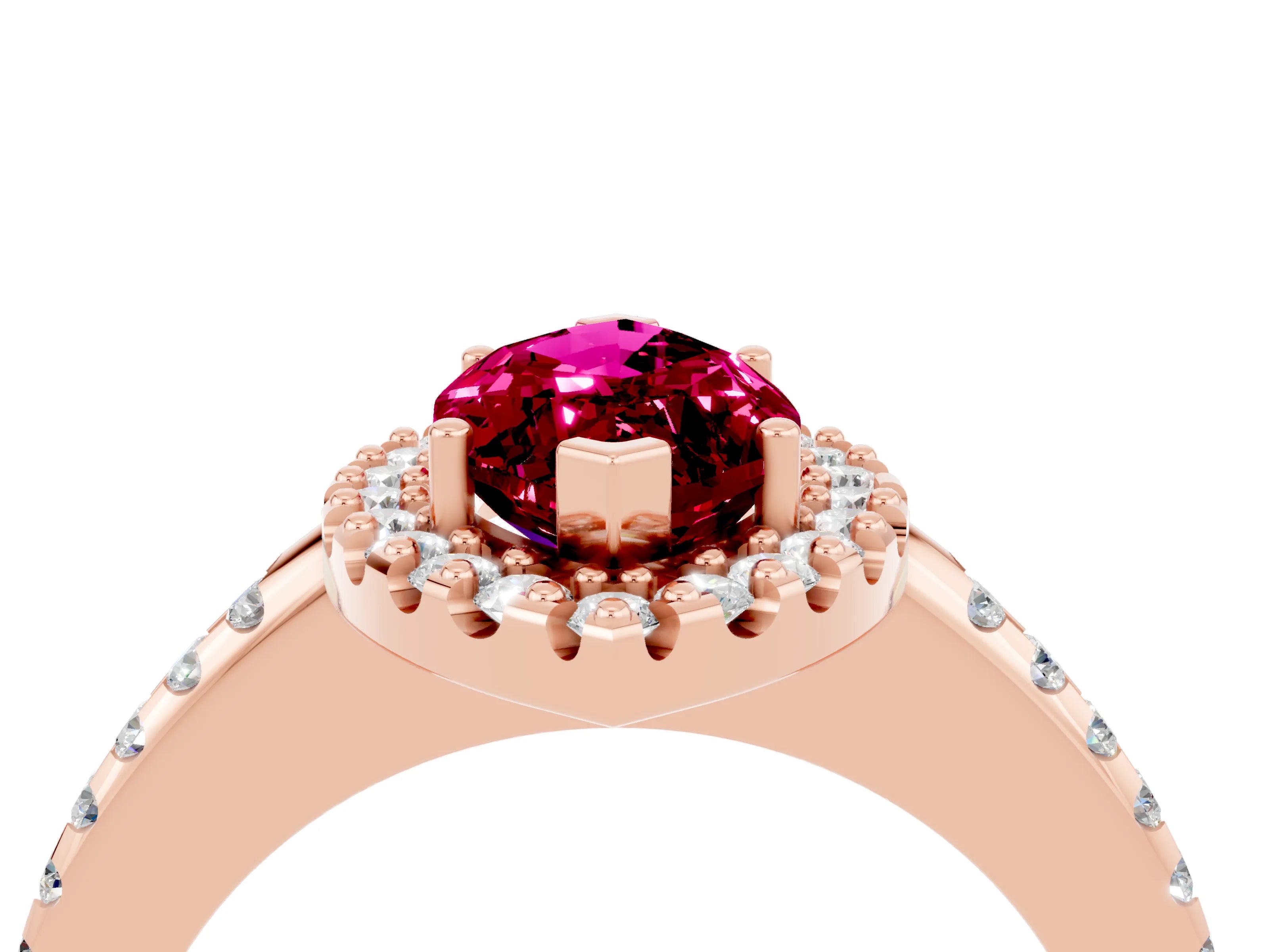 Rose gold Marquise Cut Garnet Pavé Halo Ring with Four-Prong Setting_16