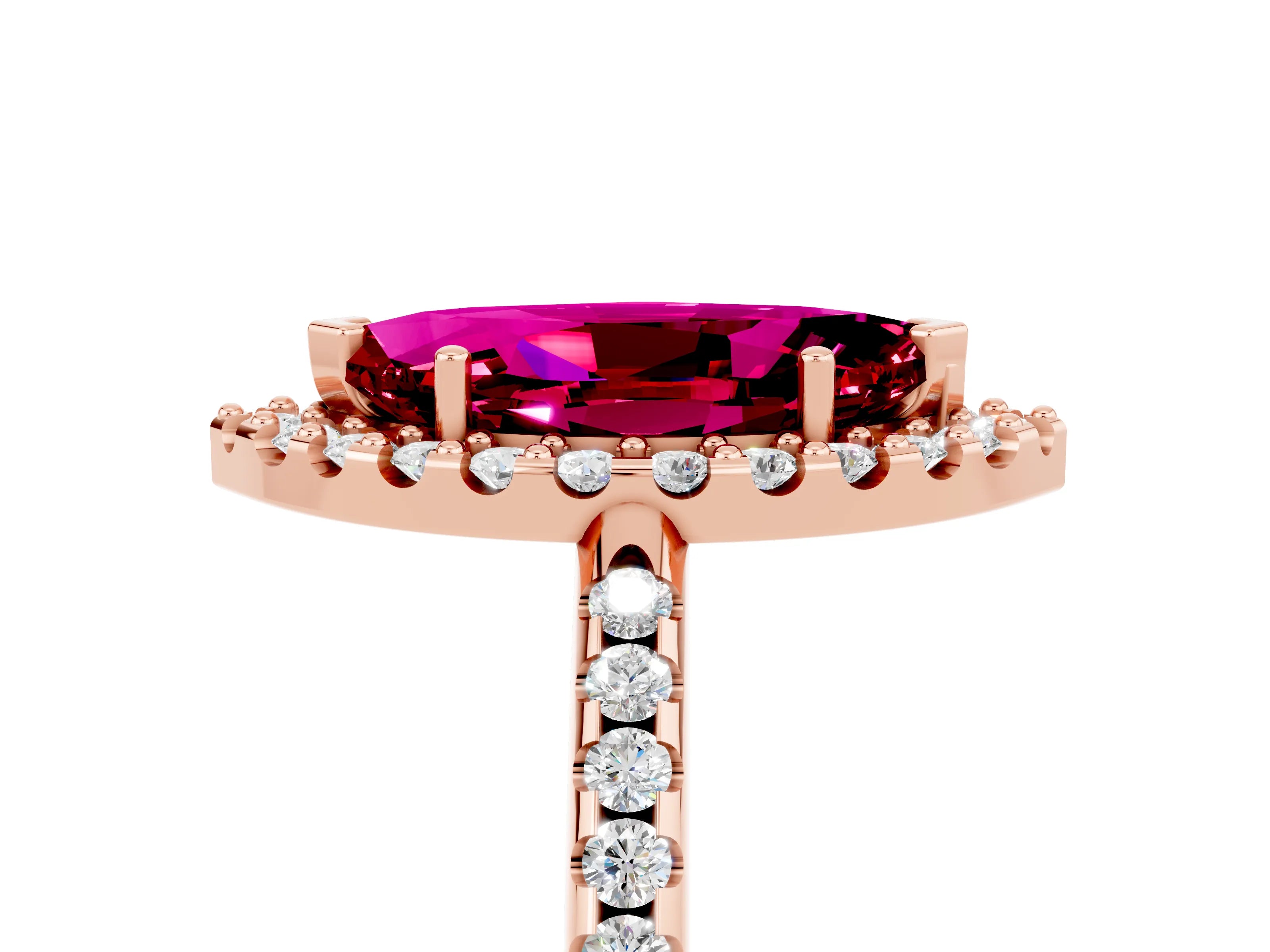 Rose gold Marquise Cut Garnet Pavé Halo Ring with Four-Prong Setting_17