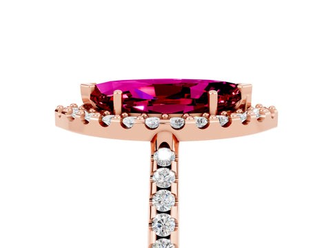Rose gold Marquise Cut Garnet Pavé Halo Ring with Four-Prong Setting_17