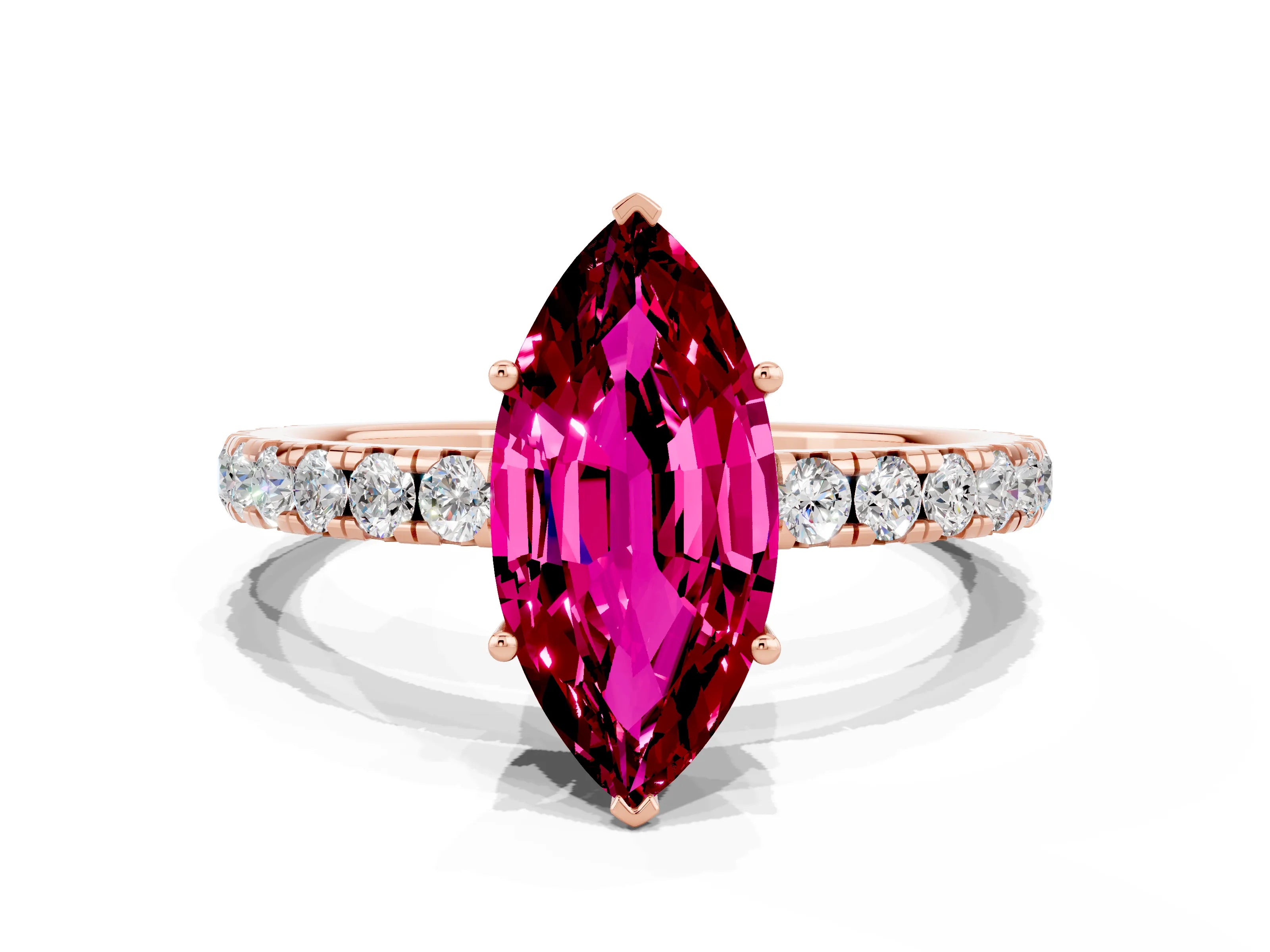 Rose gold Marquise Cut Garnet Pavé Solitaire Engagement Ring with Four-Prong Setting_12