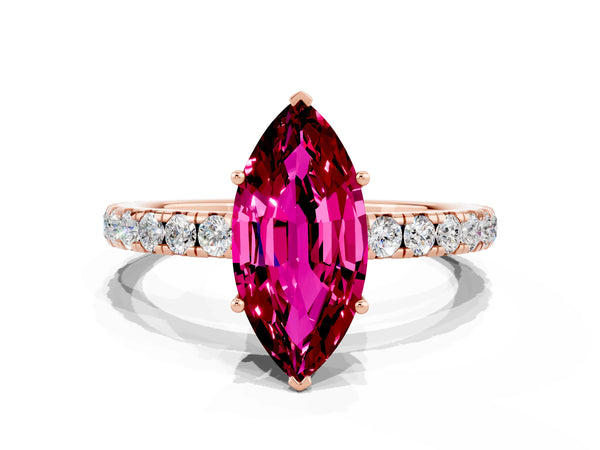 Rose gold Marquise Cut Garnet Pavé Solitaire Engagement Ring with Four-Prong Setting