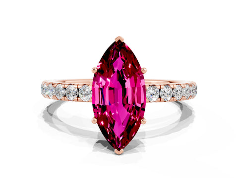 Rose gold Marquise Cut Garnet Pavé Solitaire Engagement Ring with Four-Prong Setting_12