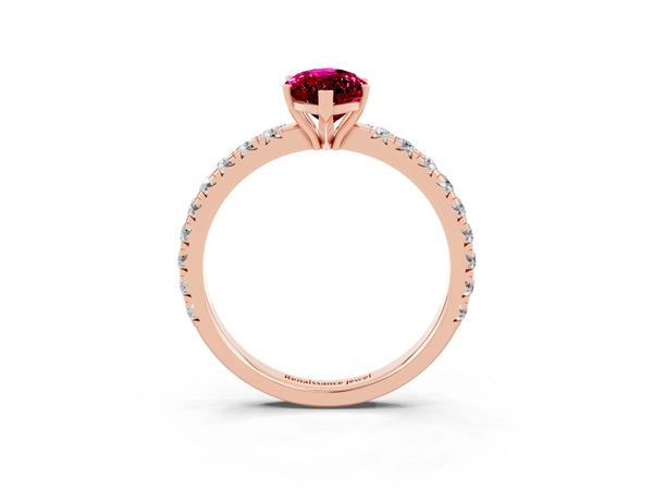 Rose gold Marquise Cut Garnet Pavé Solitaire Engagement Ring with Four-Prong Setting