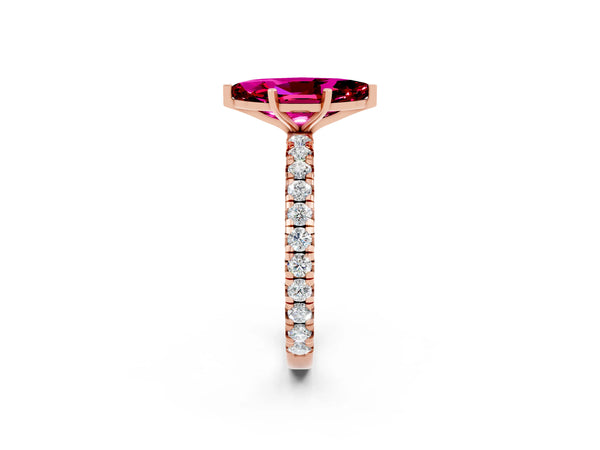 Rose gold Marquise Cut Garnet Pavé Solitaire Ring with Round Band and Prong Setting