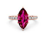 Rose gold Marquise Cut Garnet Pavé Solitaire Ring with Round Band and Prong Setting_24