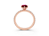 Rose gold Marquise Cut Garnet Pavé Solitaire Ring with Round Band and Prong Setting_27