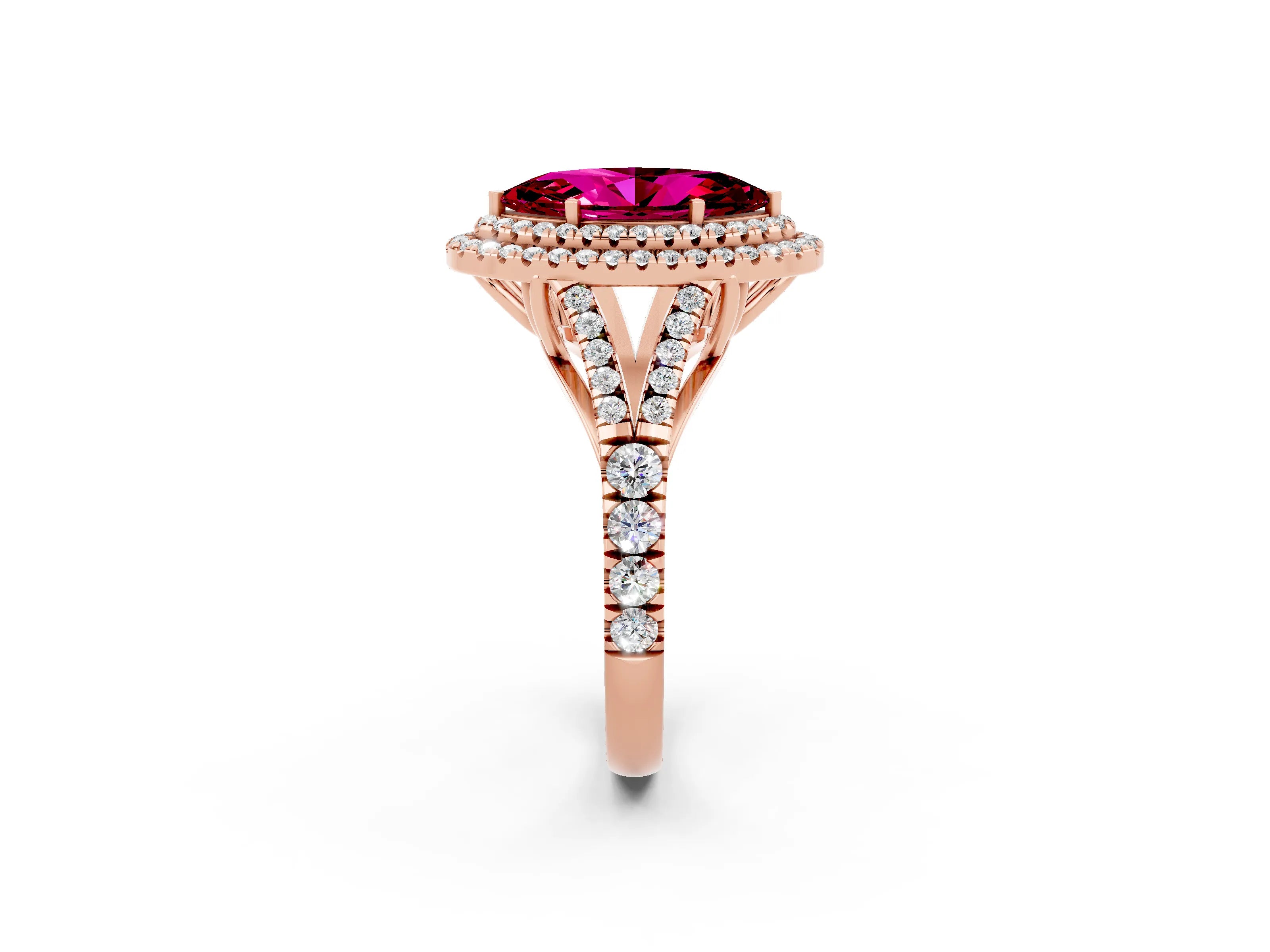 Rose gold Marquise Cut Garnet Pavé Split Shank Double Halo Engagement Ring_2