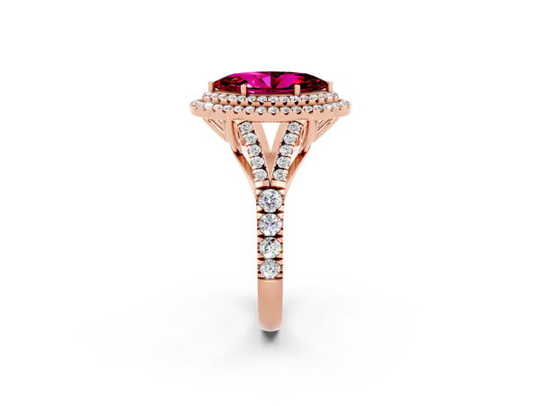 Rose gold Marquise Cut Garnet Pavé Split Shank Double Halo Engagement Ring
