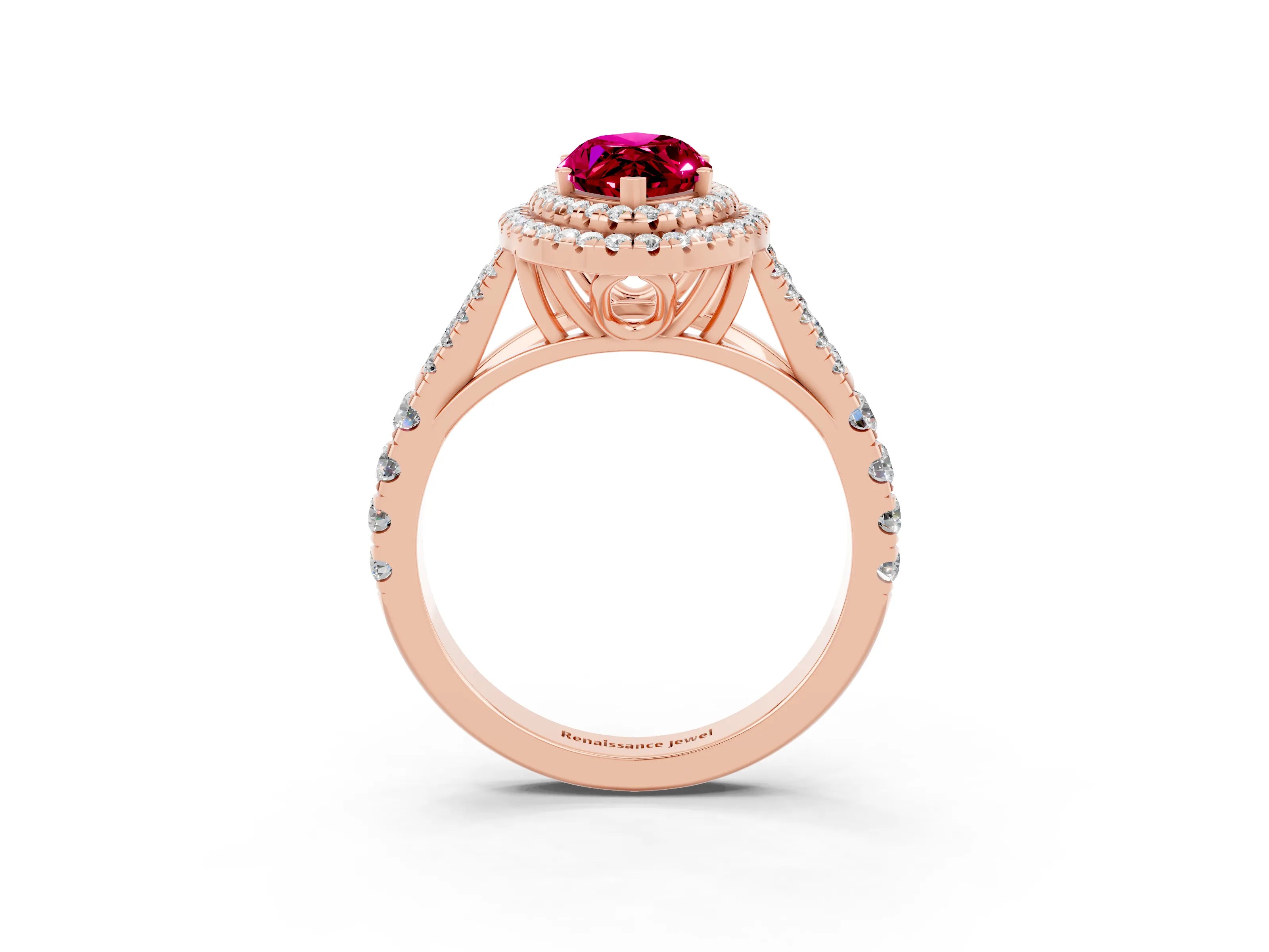 Rose gold Marquise Cut Garnet Pavé Split Shank Double Halo Engagement Ring_3