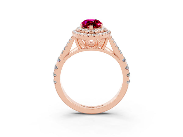 Rose gold Marquise Cut Garnet Pavé Split Shank Double Halo Engagement Ring