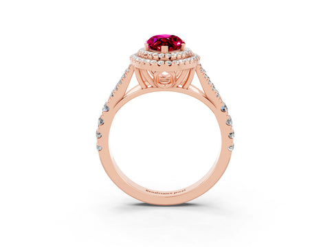Rose gold Marquise Cut Garnet Pavé Split Shank Double Halo Engagement Ring_3