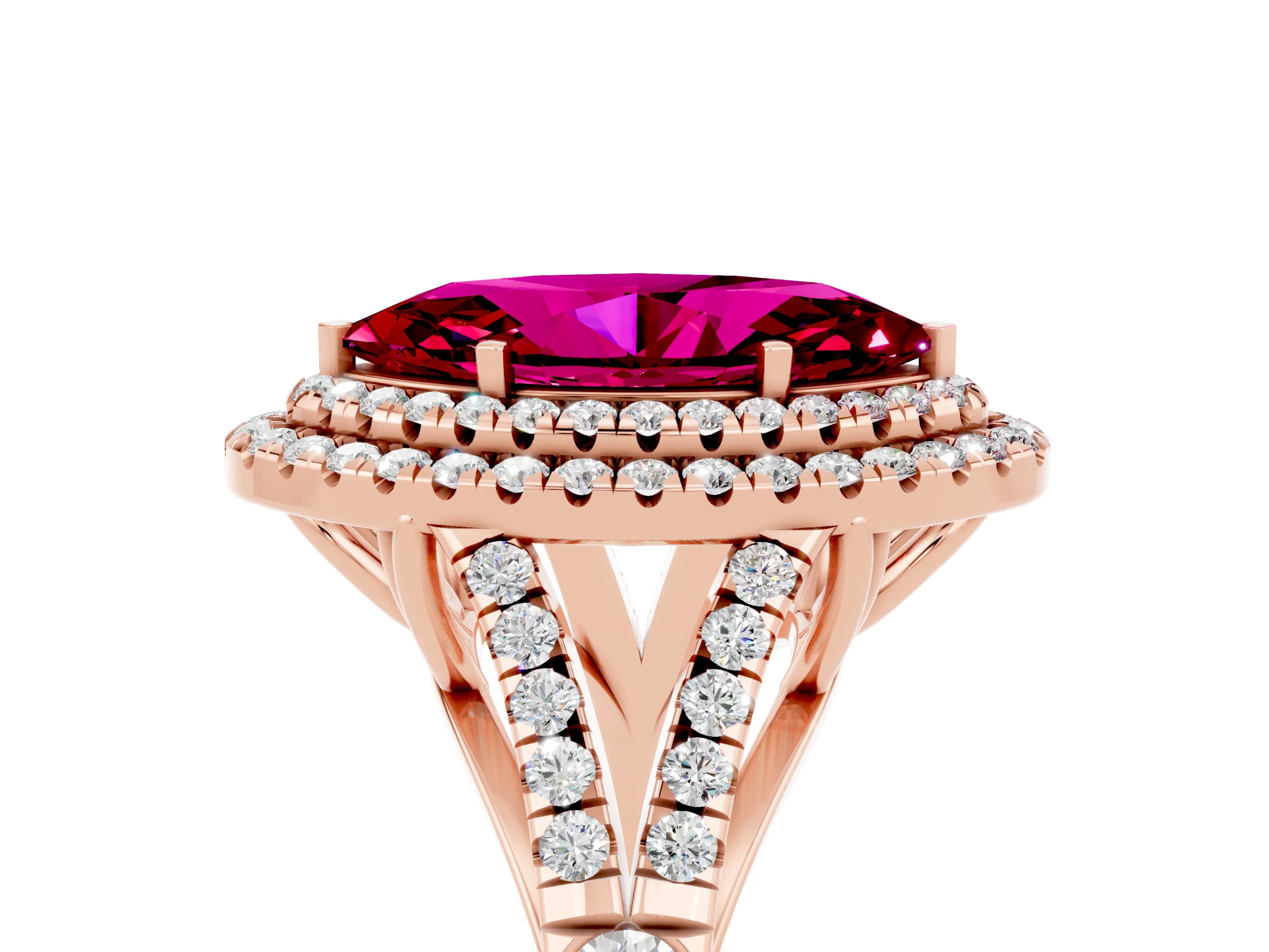 Rose gold Marquise Cut Garnet Pavé Split Shank Double Halo Engagement Ring_5