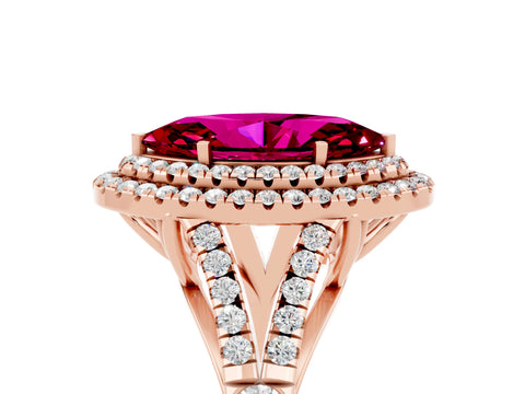 Rose gold Marquise Cut Garnet Pavé Split Shank Double Halo Engagement Ring_5