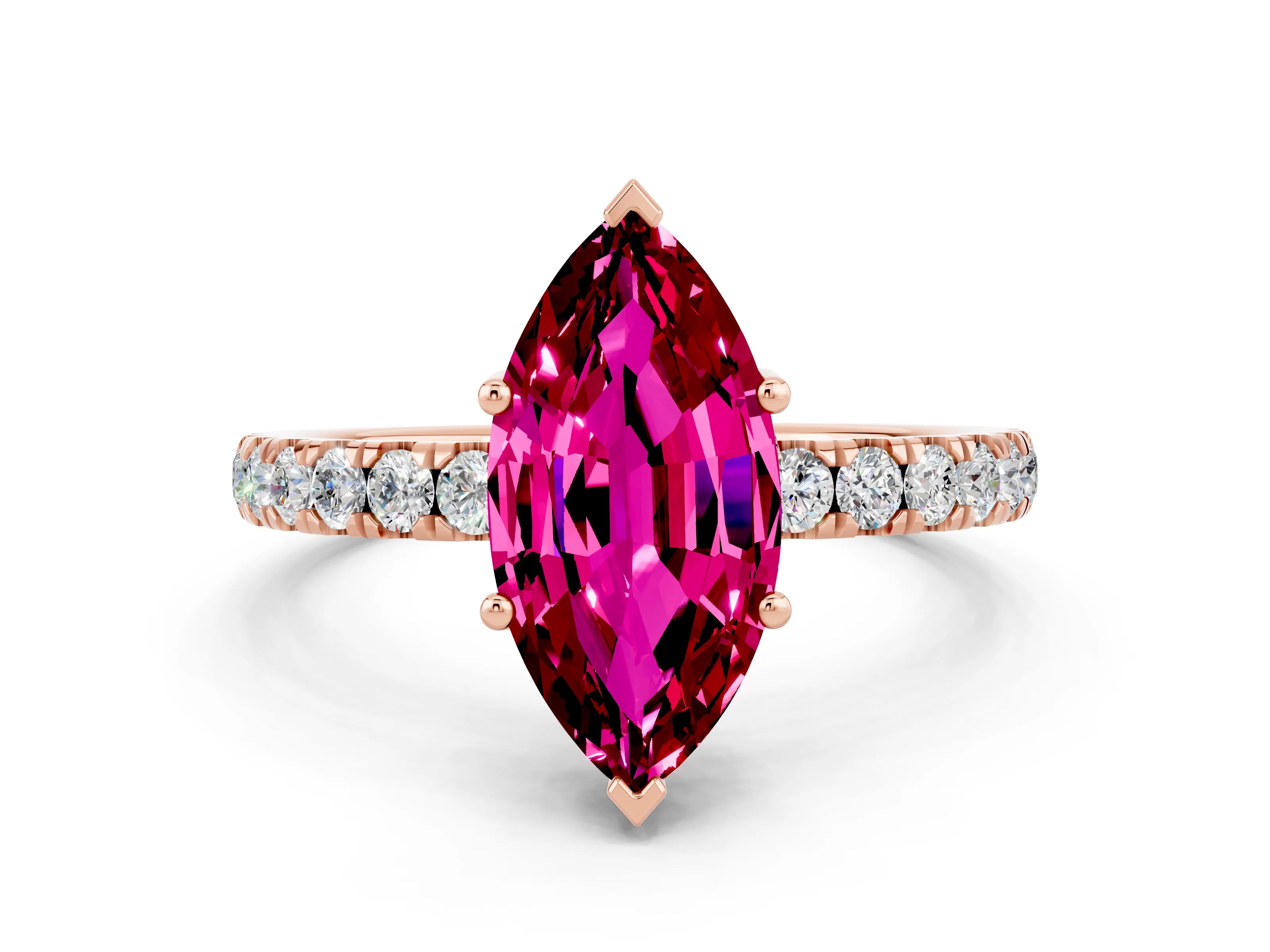 Rose gold Marquise Cut Garnet Pave Band Solitaire Ring with Four-Prong Setting_24