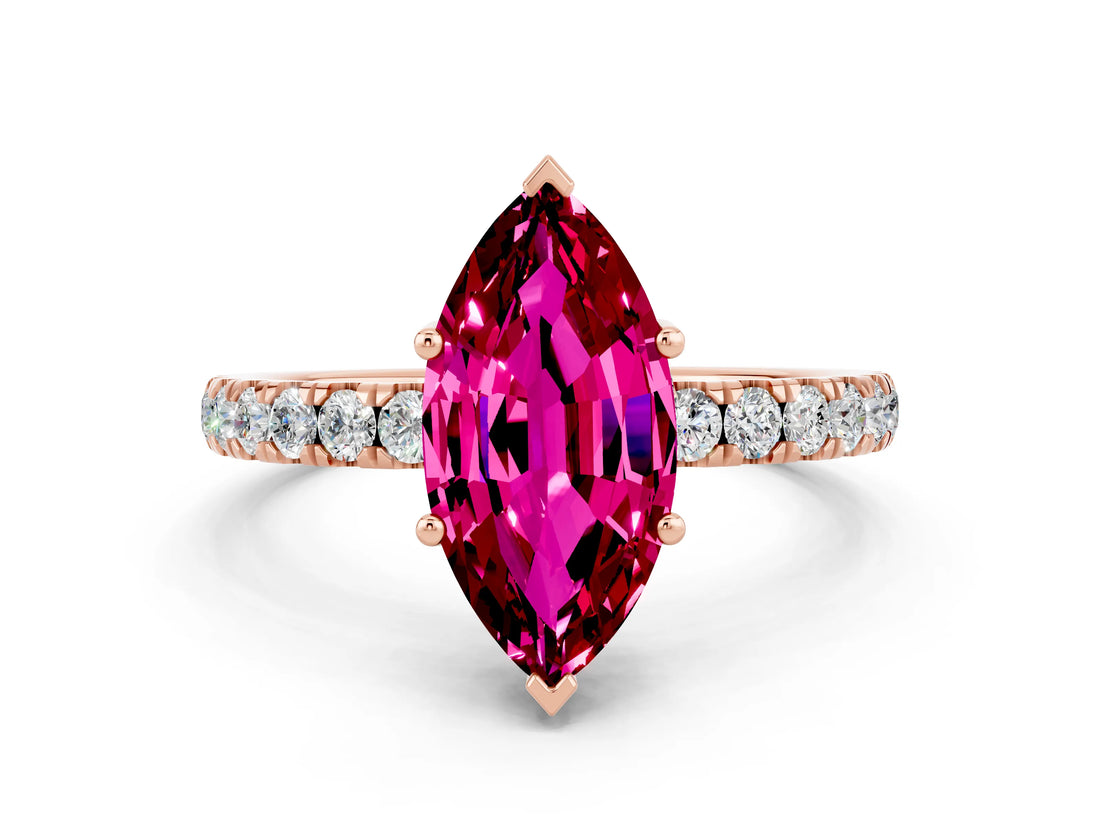 Rose gold Marquise Cut Garnet Pave Band Solitaire Ring with Four-Prong Setting_24