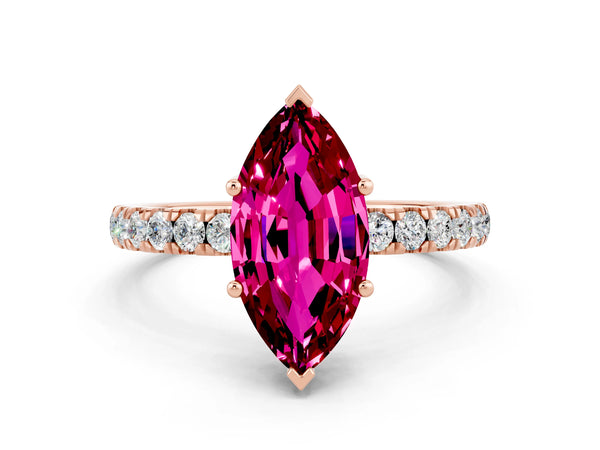 Rose gold Marquise Cut Garnet Pave Band Solitaire Ring with Round  and Prong Setting