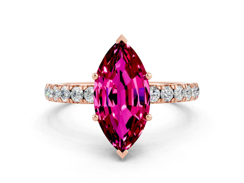 Rose gold Marquise Cut Garnet Pave Band Solitaire Ring with Four-Prong Setting_24