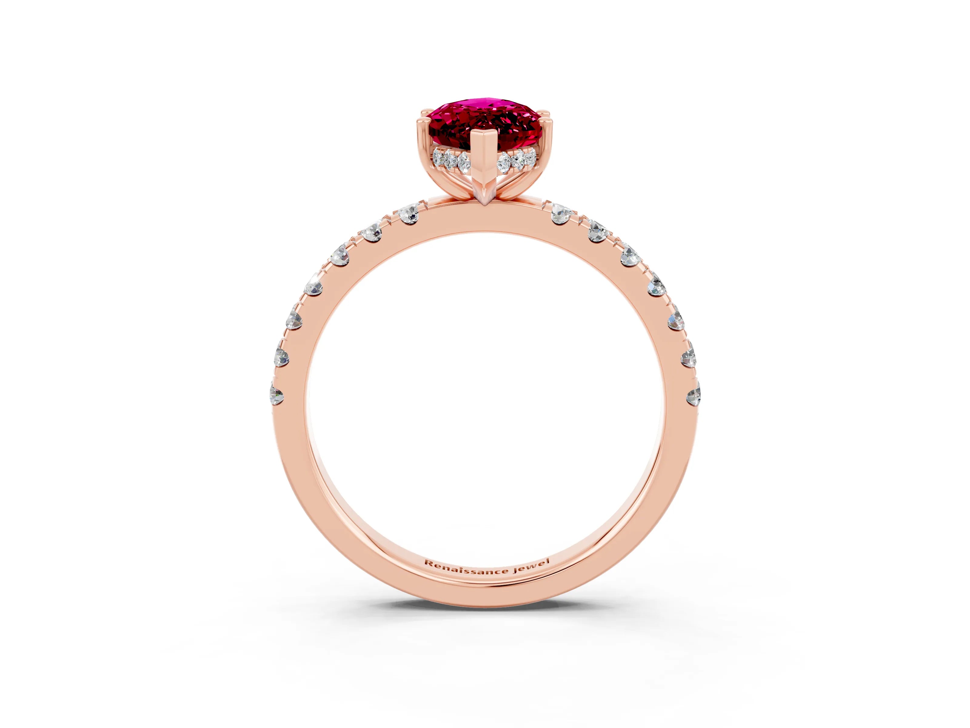 Rose gold Marquise Cut Garnet Pave Band Solitaire Ring with Four-Prong Setting_27