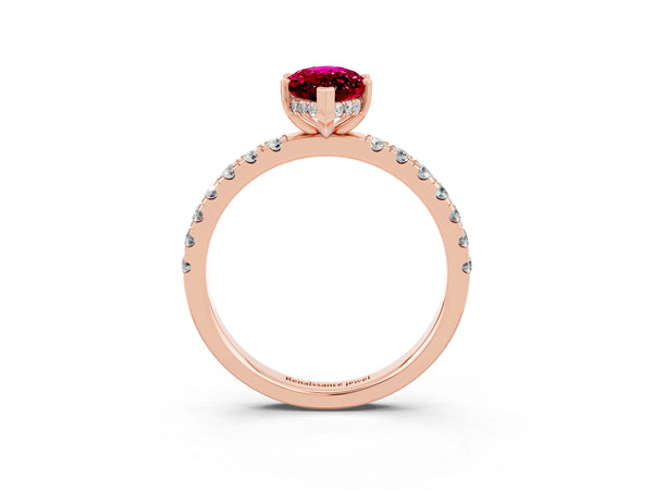Rose gold Marquise Cut Garnet Pave Band Solitaire Ring with Round  and Prong Setting