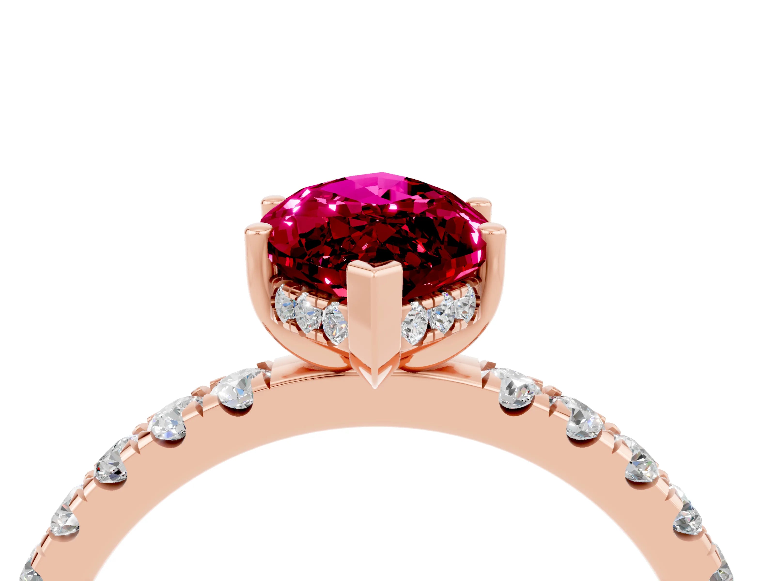 Rose gold Marquise Cut Garnet Pave Band Solitaire Ring with Four-Prong Setting_28