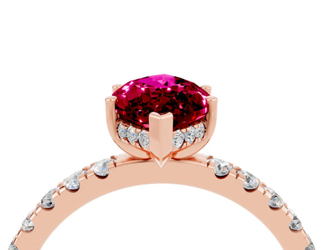 Rose gold Marquise Cut Garnet Pave Band Solitaire Ring with Four-Prong Setting_28