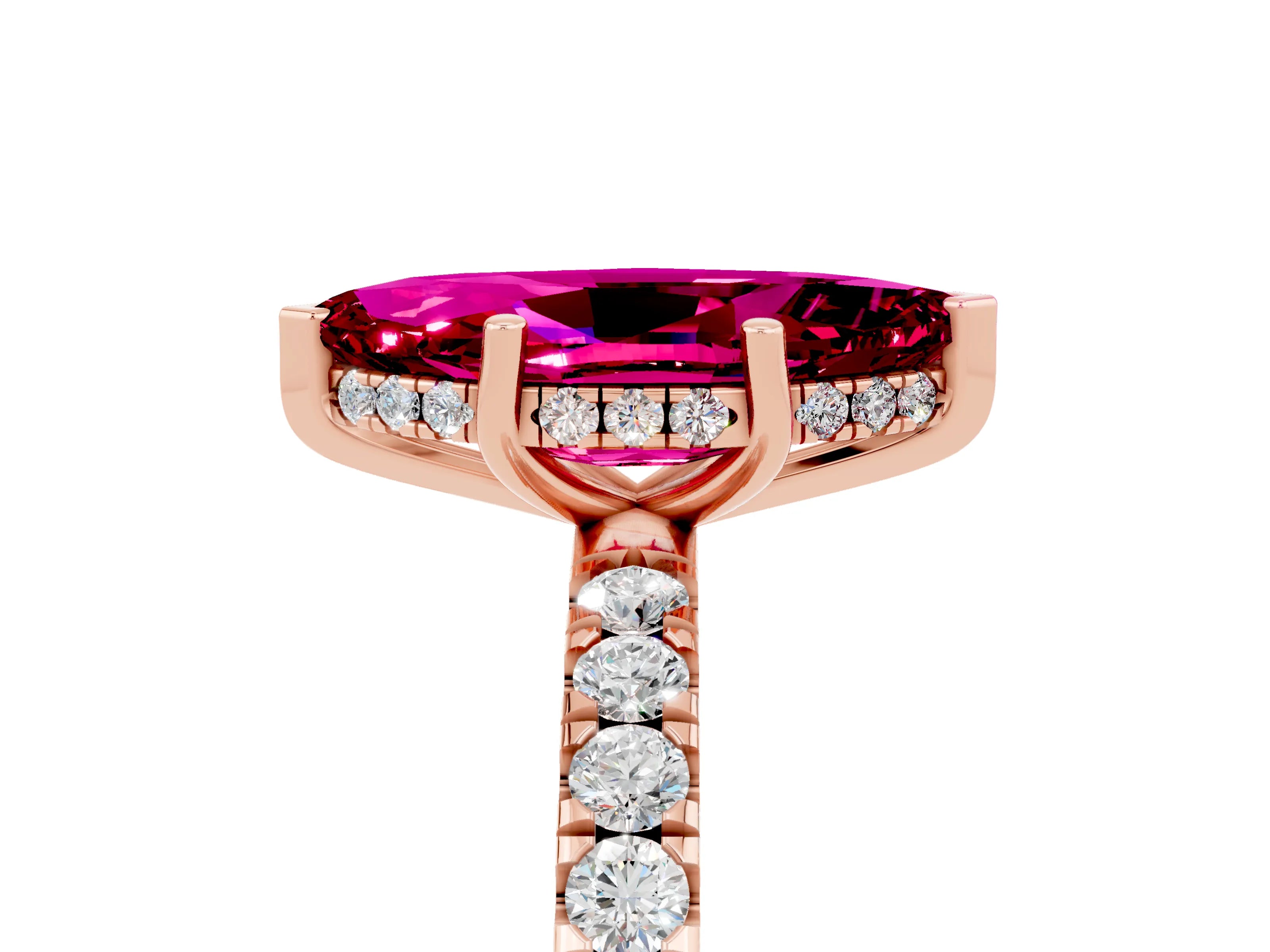 Rose gold Marquise Cut Garnet Pave Band Solitaire Ring with Four-Prong Setting_29