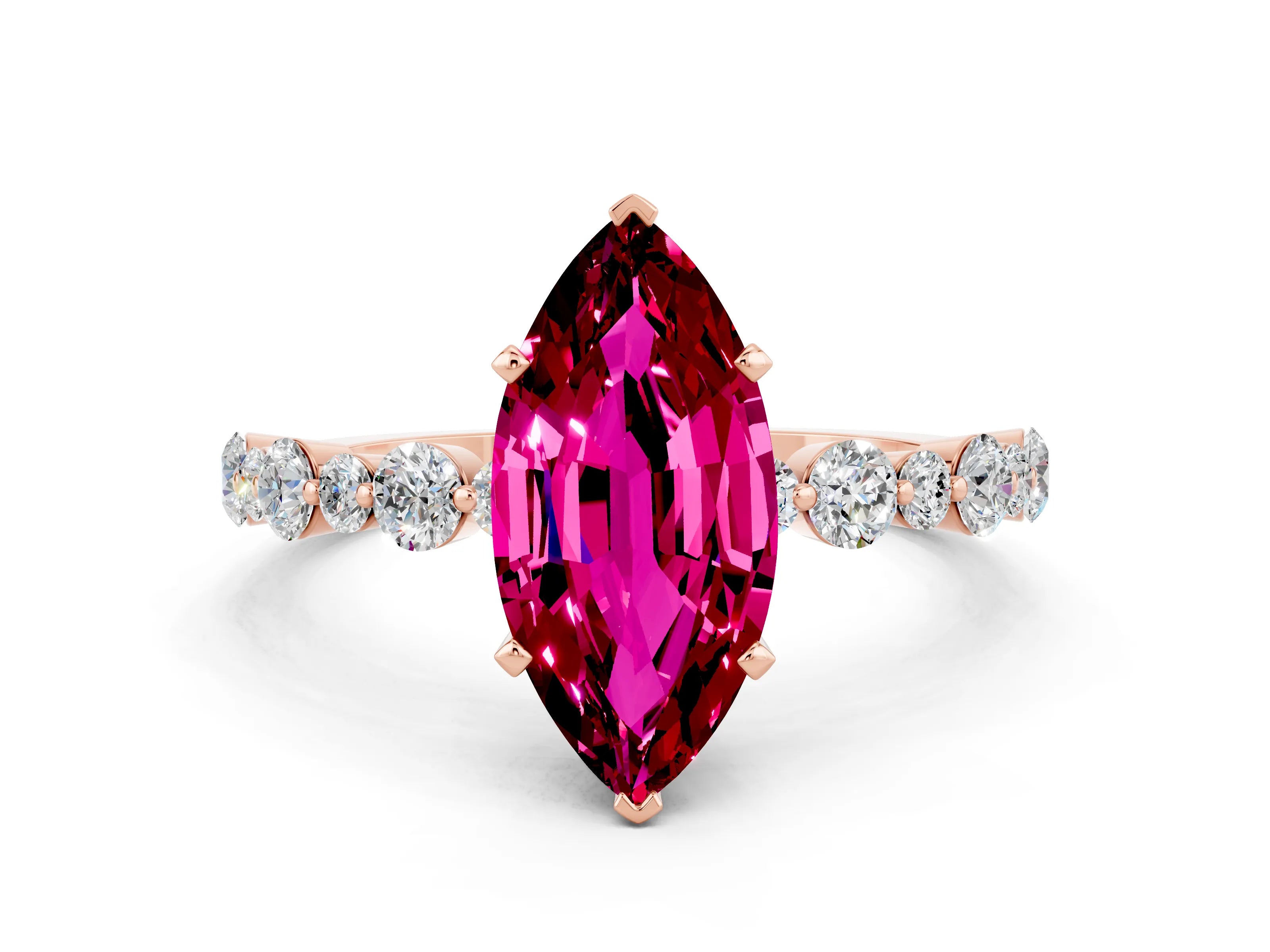 Rose gold Marquise Cut Garnet Prong Set Engagement Ring with Pavé Band