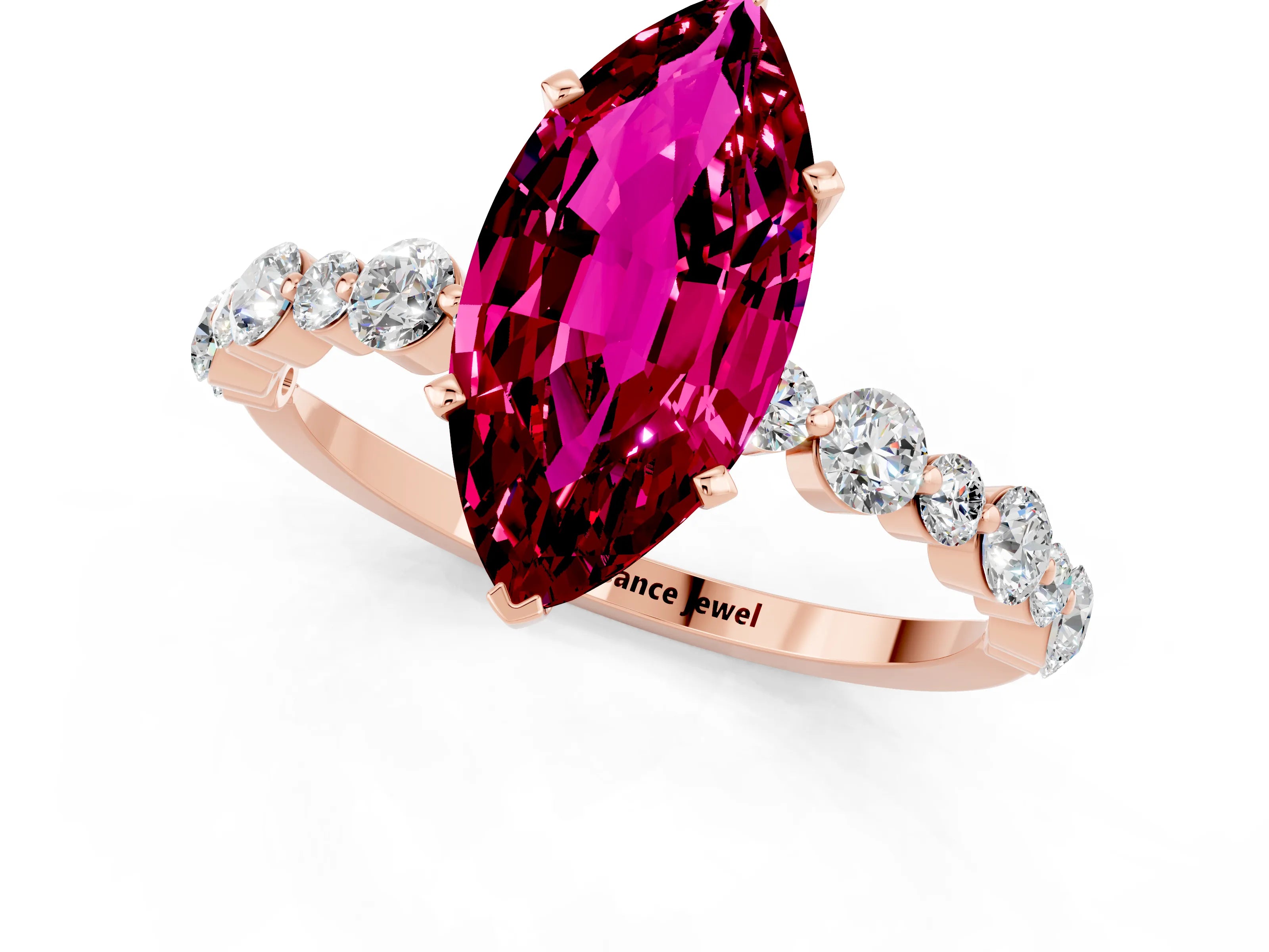 Rose gold Marquise Cut Garnet Prong Set Engagement Ring with Pavé Band_1