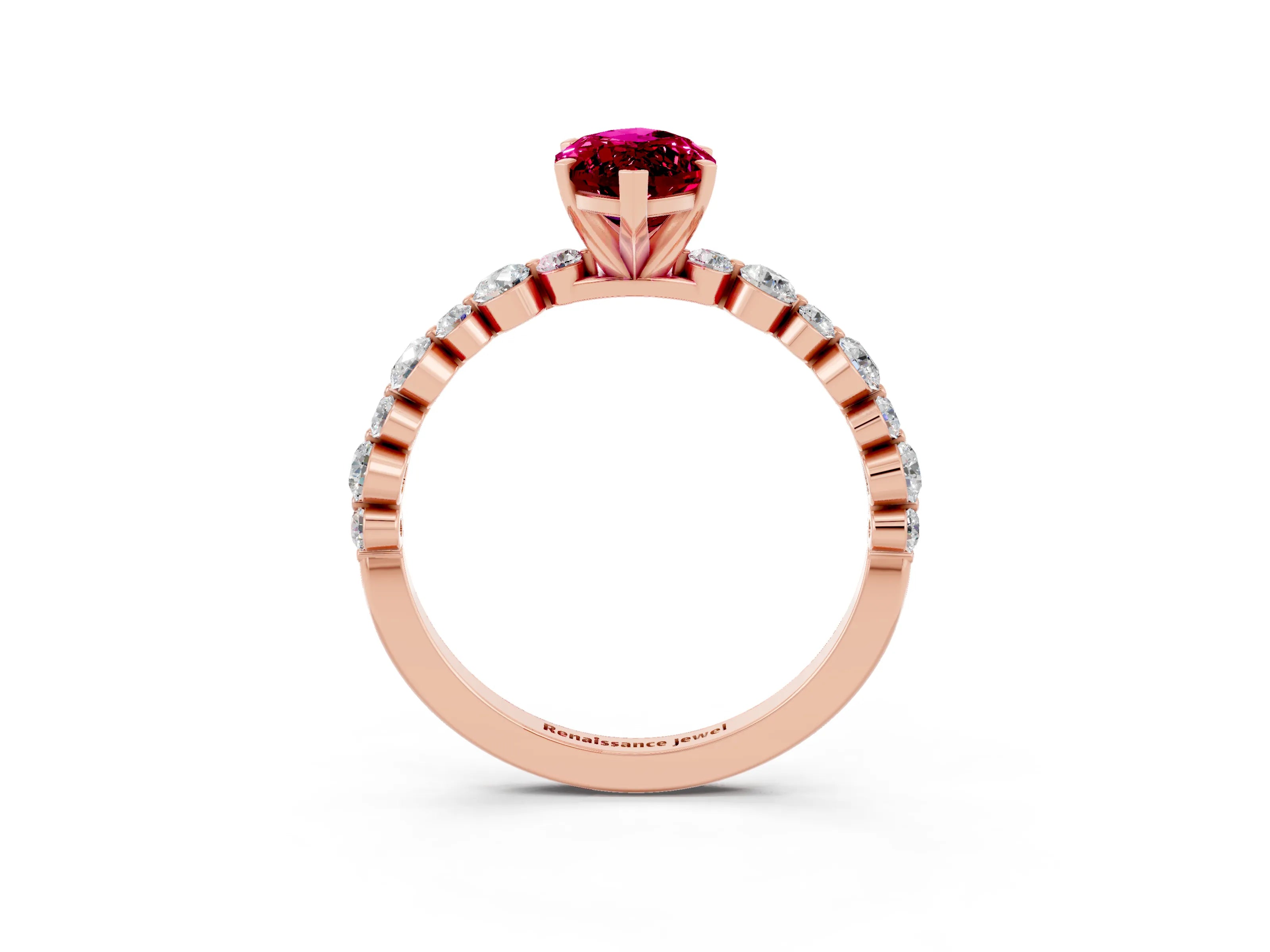 Rose gold Marquise Cut Garnet Prong Set Engagement Ring with Pavé Band_3