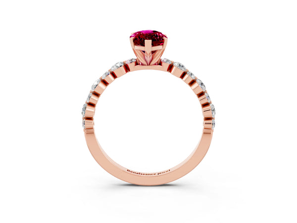Rose gold Marquise Cut Garnet Prong Set Engagement Ring with Pavé Band