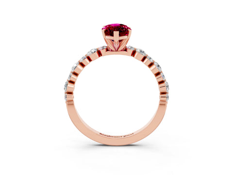 Rose gold Marquise Cut Garnet Prong Set Engagement Ring with Pavé Band_3