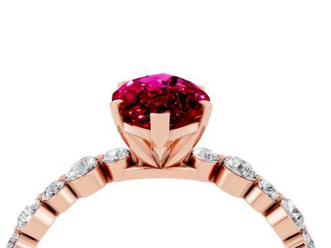Rose gold Marquise Cut Garnet Prong Set Engagement Ring with Pavé Band_4