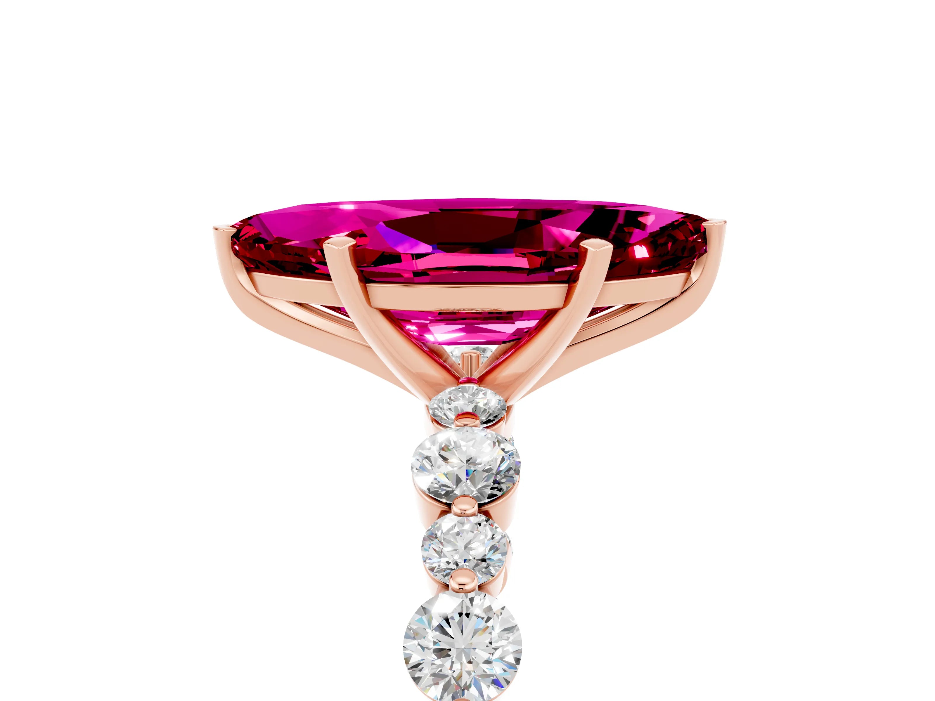 Rose gold Marquise Cut Garnet Prong Set Engagement Ring with Pavé Band_5