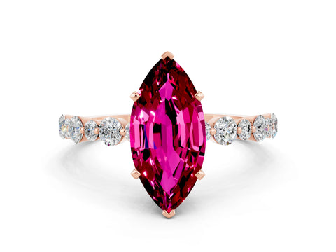 Rose gold Marquise Cut Garnet Prong Set Engagement Ring with Pavé Band