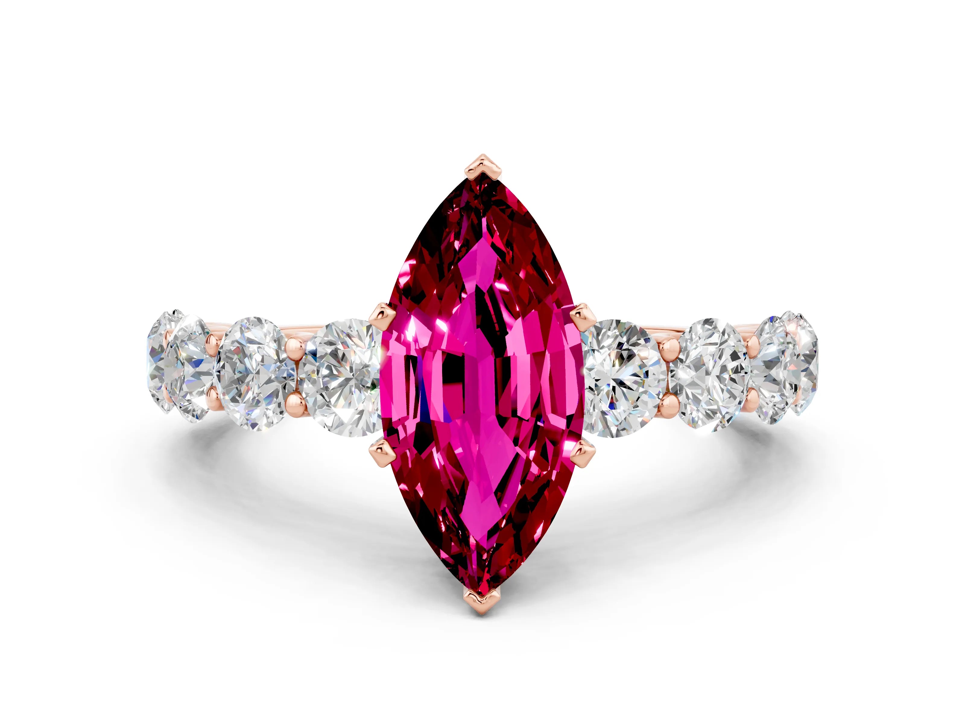 Rose gold Marquise Cut Garnet Prong Setting with Side Stones on a Pave Band