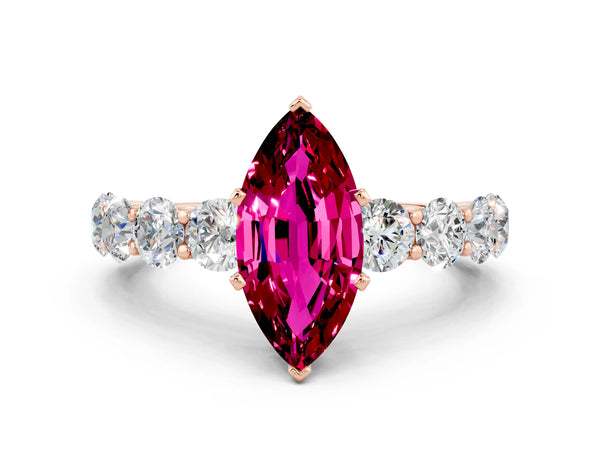 Rose gold Marquise Cut Garnet Prong Setting with Side Stones on a Pave Band