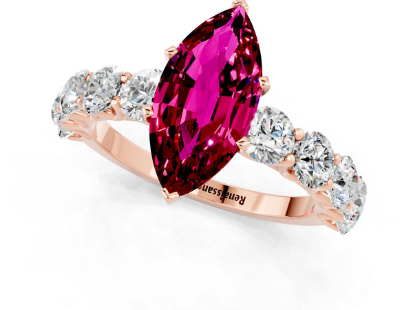 Rose gold Marquise Cut Garnet Prong Setting with Side Stones on a Pave Band