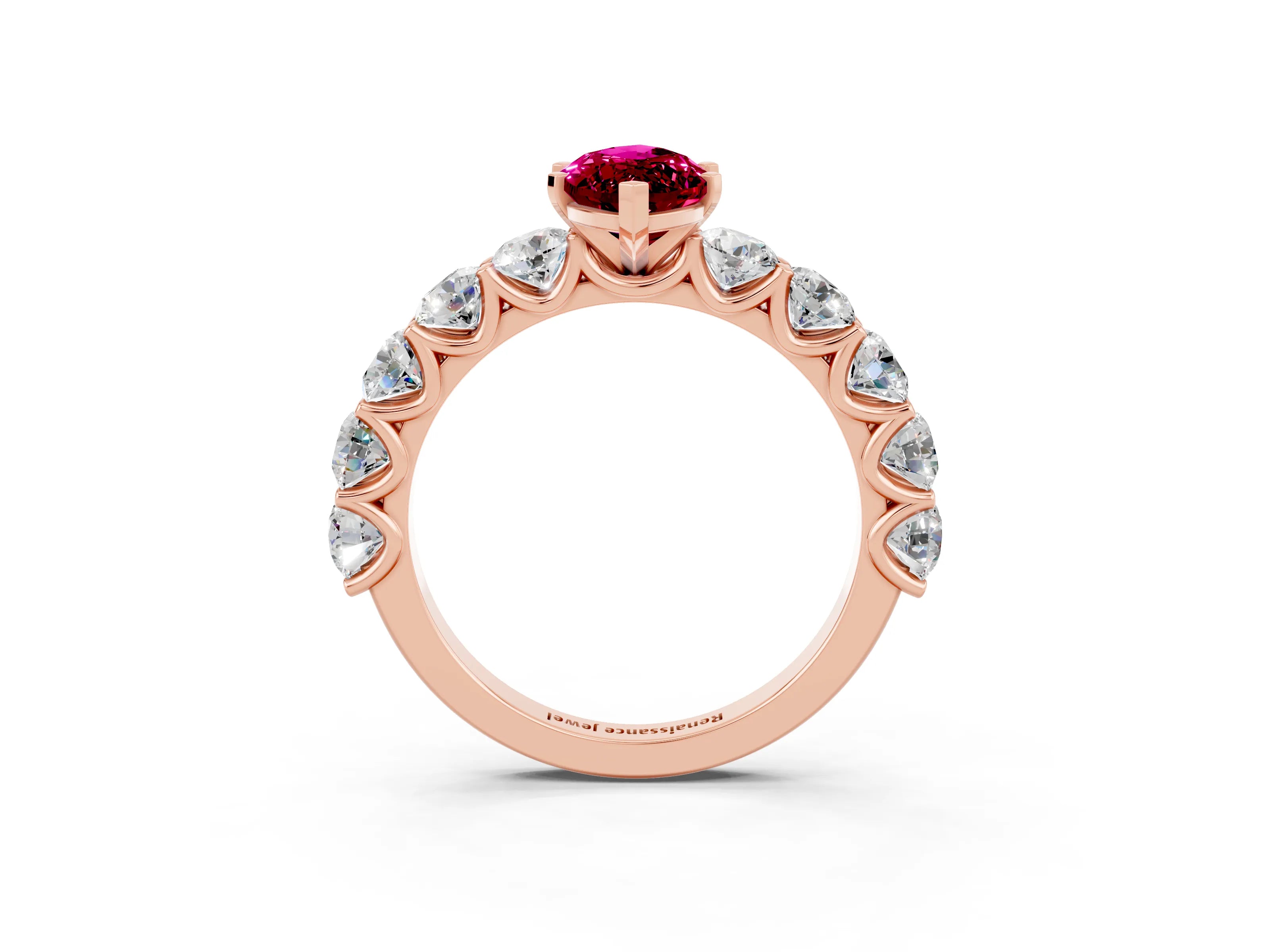 Rose gold Marquise Cut Garnet Prong Setting with Side Stones on a Pave Band_3